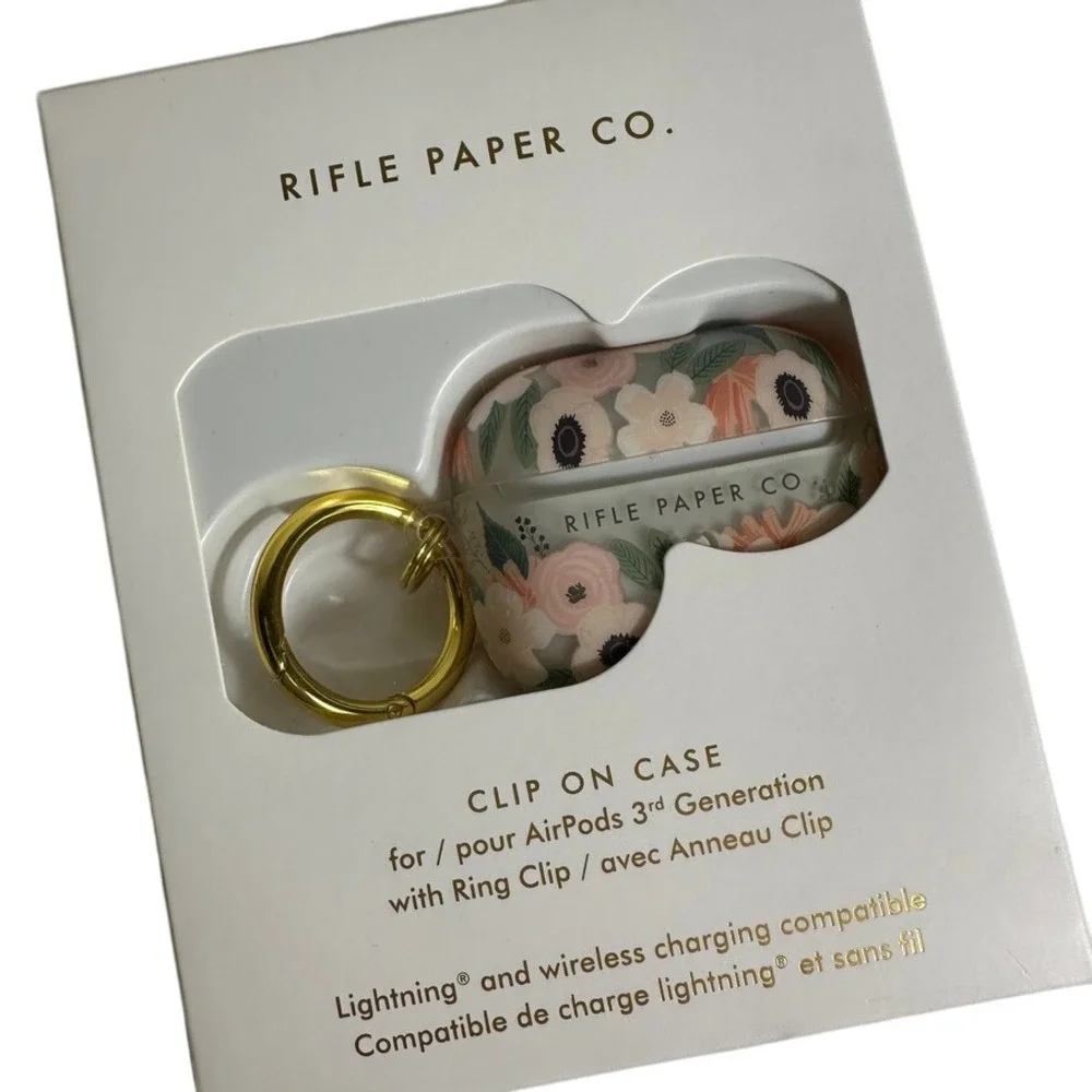 Rifle Paper Co Clip On Case for Airpods‎ 3rd Gen Clear Wildflowers Gold Ring